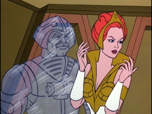 Teela and a crystalized Man-At-Arms